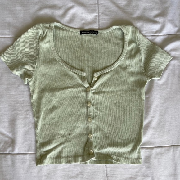 Brandy Melville Tops - Brandy Melville Green Cropped Button Down Shirt